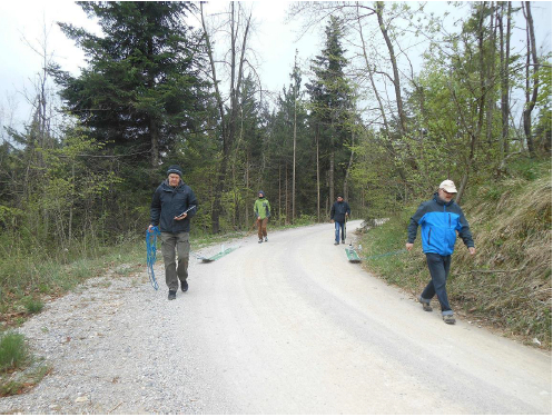 Fig. 4 – Radar measurement on typical forest road above Postojna cave system on April 19, 2016 (Photo: S. Šebela).